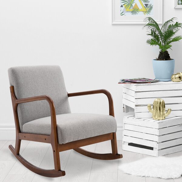 HOMCOM Poltrona a Dondolo in Tessuto e Struttura in Legno in Stile Vintage, 64x86x80cm, Grigio|Aosom