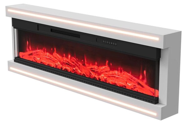 Camino elettrico - Montaggio a parete - Larghezza 127 cm - Finitura lucida - Telecomando e 12 colori - Potenza di riscaldamento 750/1500 W - Timer e protezione contro il surriscaldamento - Bianco