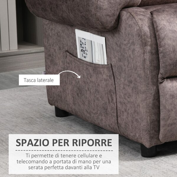 HOMCOM Poltrona Reclinabile Manualmente si reclina a 135° con il poggiapiedi, tasche laterali e Imbottitura, Marrone| Aosom Italy