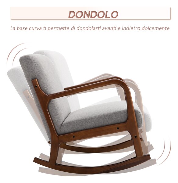 HOMCOM Poltrona a Dondolo in Tessuto e Struttura in Legno in Stile Vintage, 64x86x80cm, Grigio|Aosom
