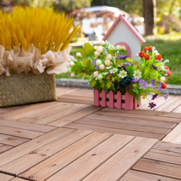Outsunny Piastrelle per Esterni Pavimento in Legno, Set 27 Pezzi Montaggio a Incastro, 30x30x2.5cm|Aosom