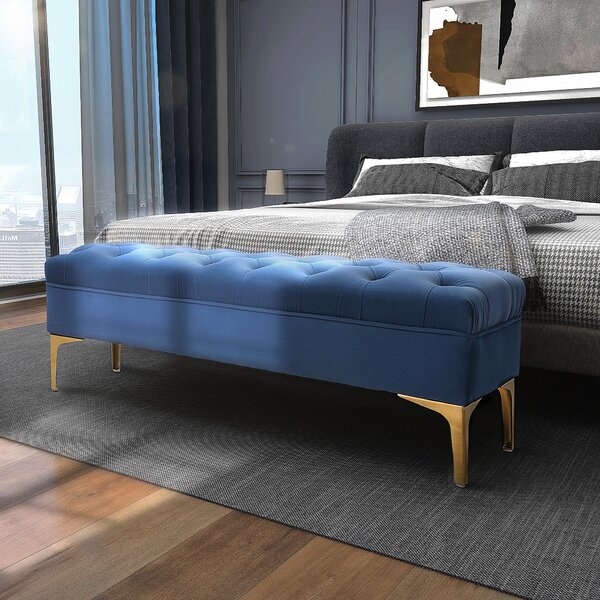 HOMCOM Panca Imbottita Fondoletto in Tessuto Vellutato, Panca per Camera da Letto e Ingresso con Decorazione a Trapunta, Piedini in Metallo, Blu|Aosom