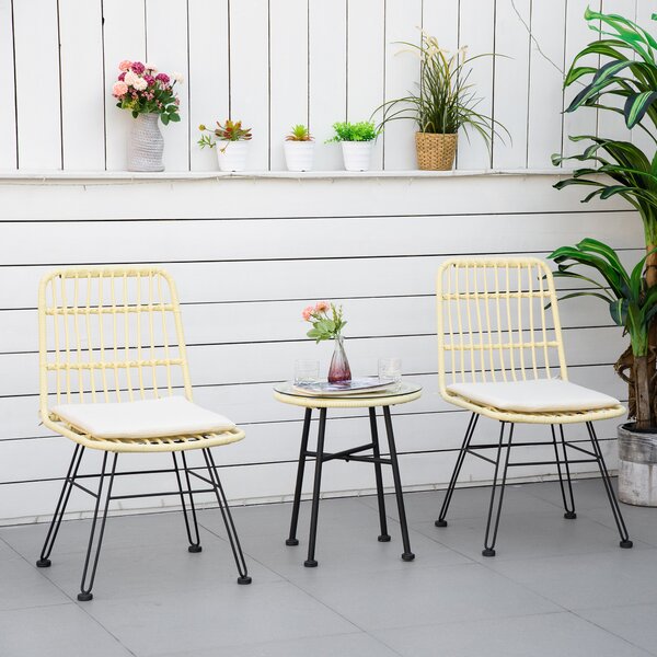 Outsunny Set Tavolino e Sedie da Giardino 3 Pezzi in Rattan PE e Acciaio, Arredo Chic per Esterni e Bistrò - Crema|Aosom