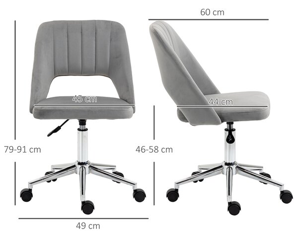 Vinsetto Sedia da Ufficio Ergonomica e Girevole, Sedia Imbottita per Scrivania con Altezza Regolabile, Grigio 49x54x79-91cm|Aosom