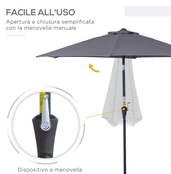 Outsunny Ombrellone da Giardino Inclinabile, Apertura a Manovella, Φ2.7x2.35m Grigio|Aosom