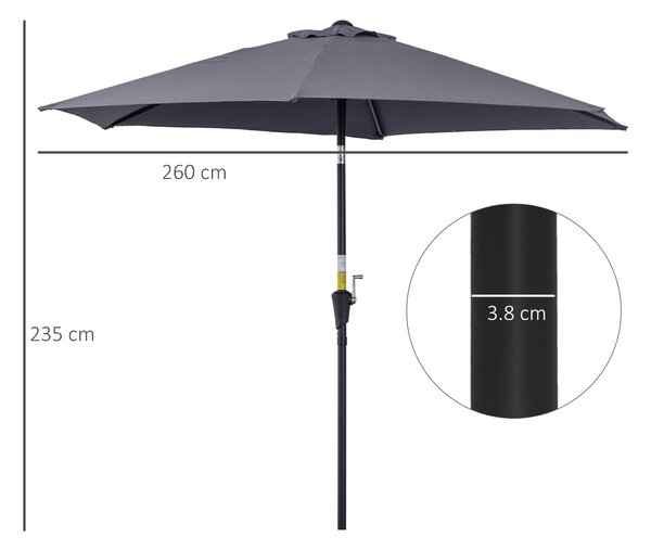 Outsunny Ombrellone da Giardino Inclinabile, Apertura a Manovella, Φ2.7x2.35m Grigio|Aosom