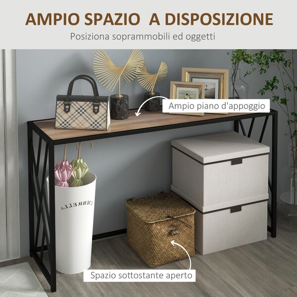 HOMCOM Tavolo Consolle da Ingresso in Stile Industriale, Mobile Vintage in Acciaio e Legno, 120x35x75cm, Marrone|Aosom