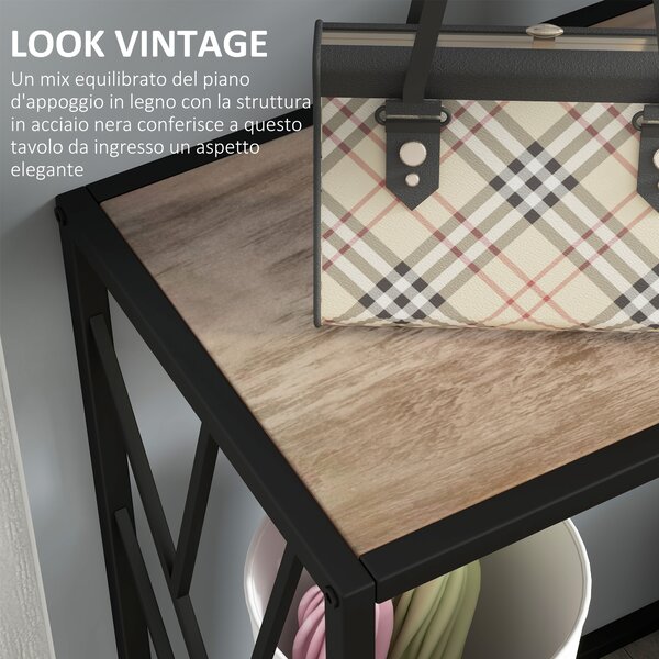 HOMCOM Tavolo Consolle da Ingresso in Stile Industriale, Mobile Vintage in Acciaio e Legno, 120x35x75cm, Marrone|Aosom