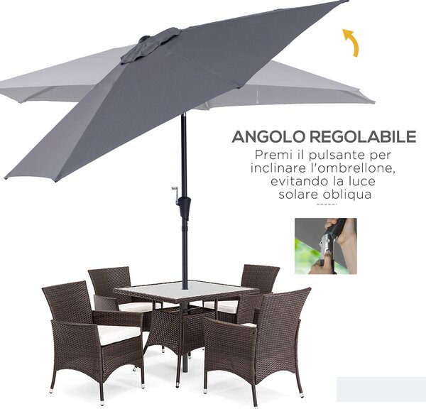 Outsunny Ombrellone da Giardino Inclinabile, Apertura a Manovella, Φ2.7x2.35m Grigio|Aosom