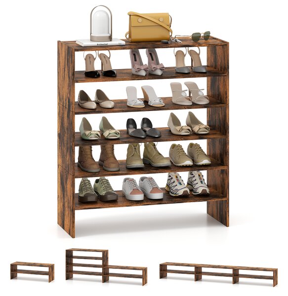 Costway Scaffale per scarpe impilabile a 3 pezzi, Organizer orizzontale a 2 livelli per ingresso corridoio Naturale