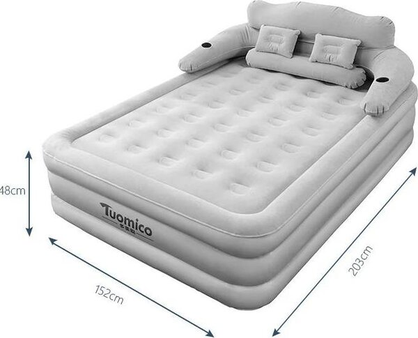 Letto gonfiabile - Materasso gonfiabile con pompa integrata - 152×203×48 cm - Materiale EVA - Per il campeggio e la casa - Bianco