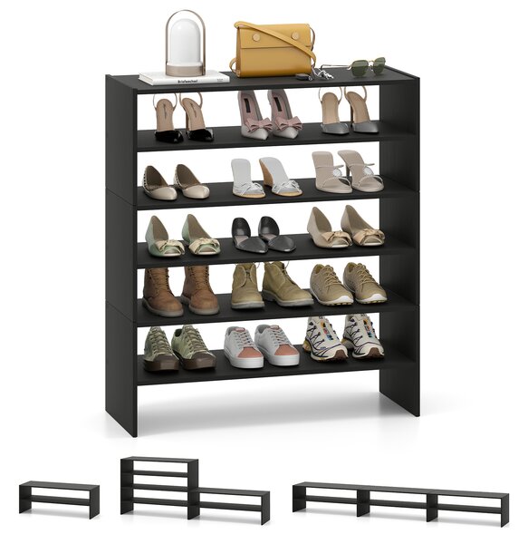 Costway Scaffale per scarpe impilabile a 3 pezzi, Organizer orizzontale a 2 livelli per ingresso corridoio Nero