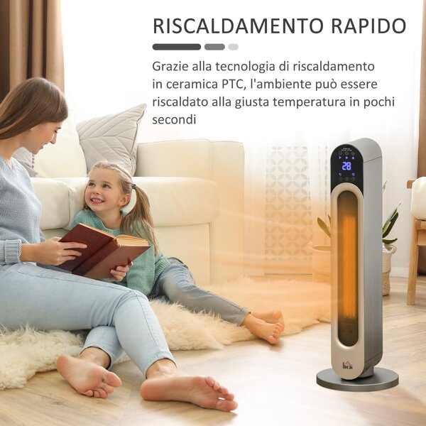 HOMCOM Stufetta Elettrica a 3 Modalità di Riscaldamento Regolabile con Telecomando, Φ25x73.5 cm, Argento