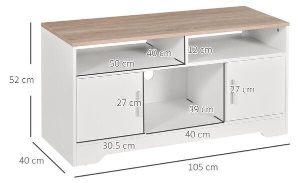 HOMCOM Mobile TV con 3 Scomparti Aperti, 2 Armadietti e Piano d'Appoggio per TV fino a 42", in Truciolato, 105x40x52cm, Bianco e Legno|Aosom