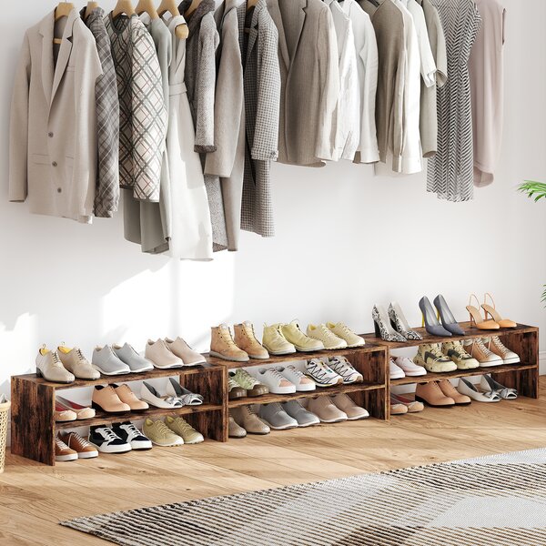 Costway Scaffale per scarpe impilabile a 3 pezzi, Organizer orizzontale a 2 livelli per ingresso corridoio Naturale