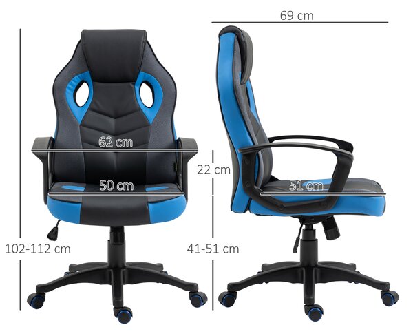Sedia Gaming Ergonomica - Pelle PU, Blu/Nera, Altezza Regolabile, Braccioli - Foto 5