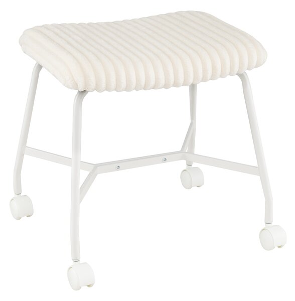 Costway Set di 2 sgabelli con rotelle seduta imbottita e robuste gambe in metallo, Ottomano per salotto ufficio camera da letto Bianco