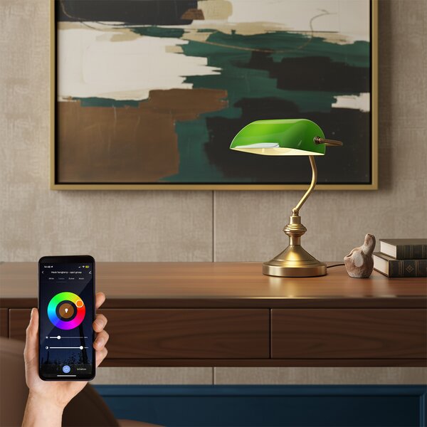 Lampada da tavolo classica intelligente bronzo con vetro verde incl. Wifi A60 - Banker