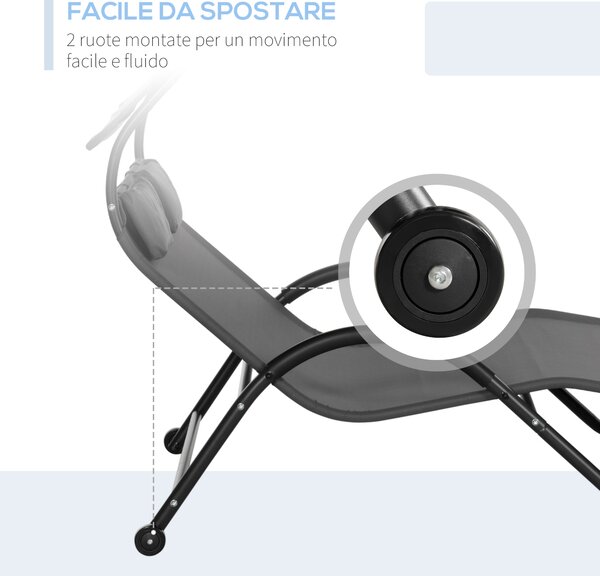 Outsunny Sdraio Giardino 2 Posti Ergonomico con Tettuccio Parasole Anti-Raggi UV, Ruote e Cuscini Poggiatesta, Lettino Prendisole Grigio | Aosom Italy