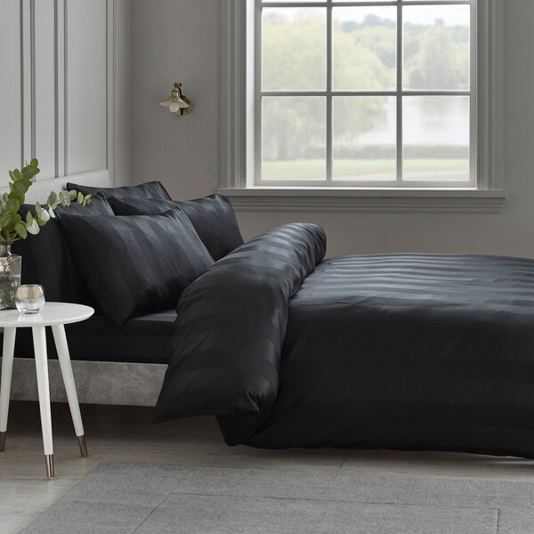 Set copripiumino e federa nero in raso di seta per letto singolo 135x200 cm So Soft Satin Stripe – Catherine Lansfield