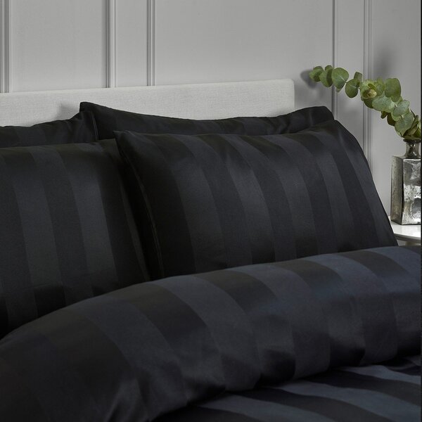 Set copripiumino e federa nero in raso di seta per letto singolo 135x200 cm So Soft Satin Stripe – Catherine Lansfield