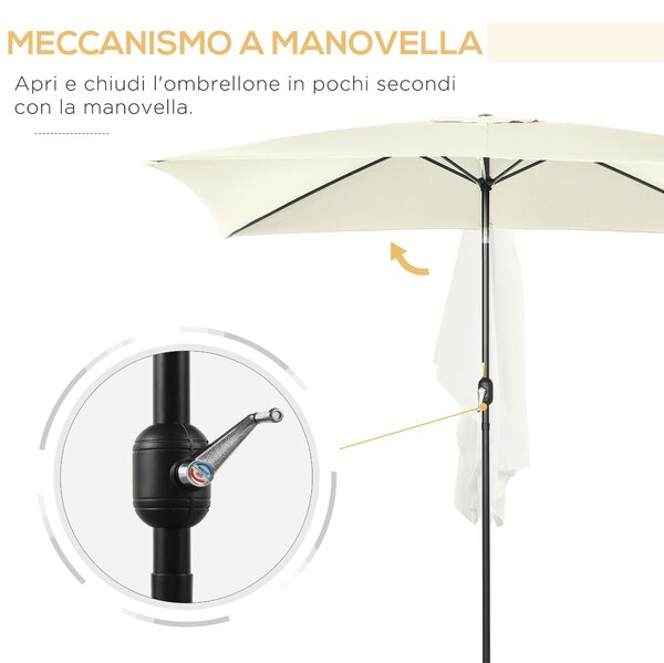 Outsunny Ombrellone da Giardino Rettangolare in Alluminio, Metallo e Poliestere con Angolo Regolabile, 195x295x240 cm