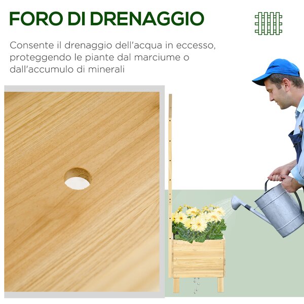 Outsunny Fioriera da Esterno in Legno di Abete con Grigliato e Fori di Drenaggio, 90x43x150 cm|Aosom