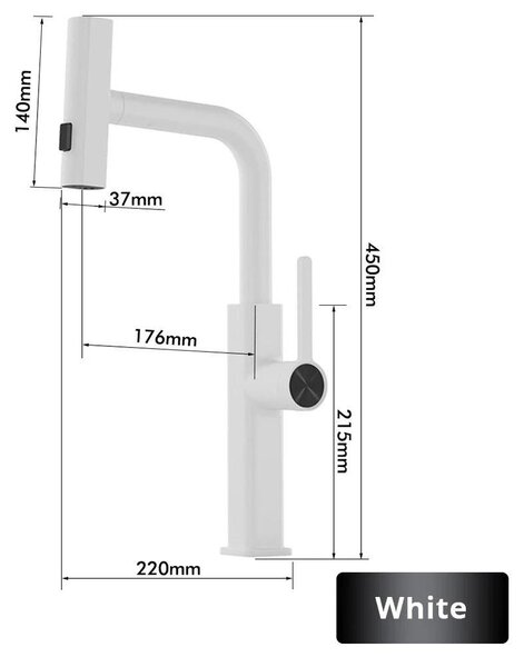 Miscelatore per cucina - Miscelatore per lavello - Doccetta estraibile - Installazione monoblocco - Acqua calda e fredda - Corpo in ottone - Bocchetta girevole - Bianco