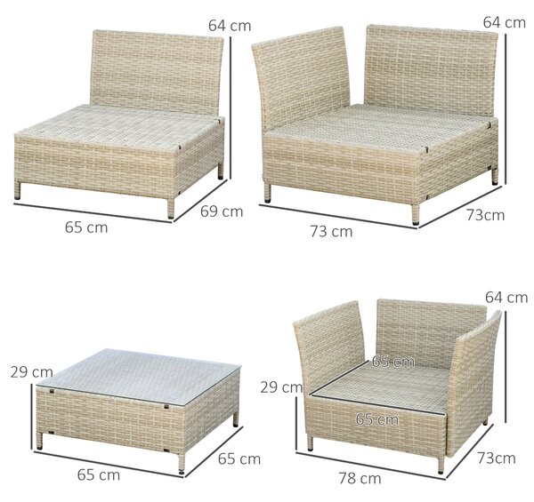 Outsunny Salotto da Giardino 7 Pezzi Modulabile in Rattan PE con Cuscini, Beige|Aosom
