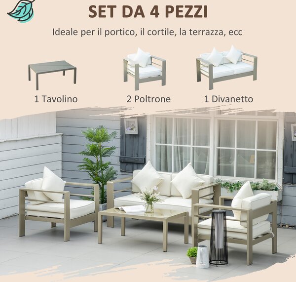 Outsunny Set giardino 4 pezzi con Divanetto 2 Poltrone e Tavolino con Cuscini Sfoderabili Oro|Aosom