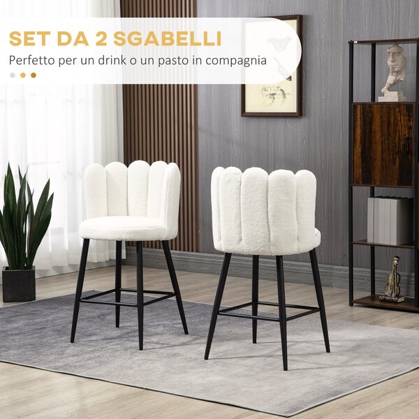 HOMCOM Set 2 Sgabelli Moderno da Cucina Pz in Poliestere, Acciaio e Gommapiuma con Poggiapiedi Regolabile, 52x53x93 cm, Bianco Crema | Aosom Italy