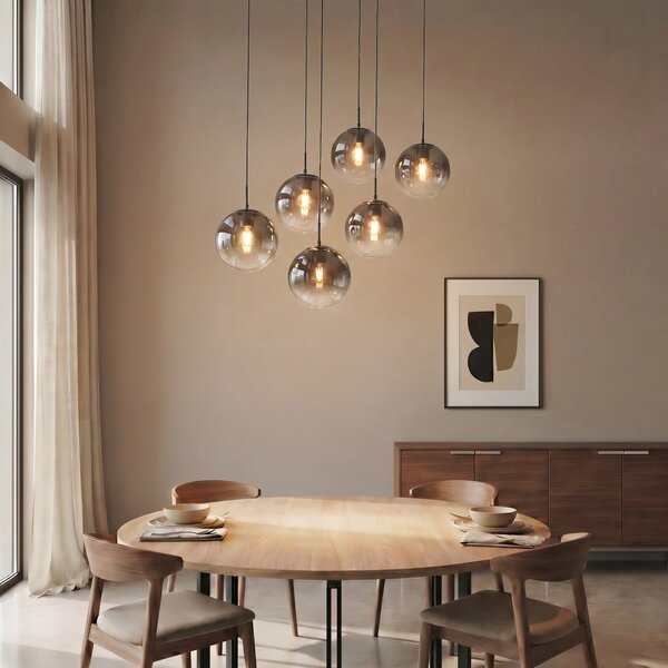 Lampada a sospensione Lucande, Veloura, dimmerabile, Grigio, Soggiorno, Vetro, Design