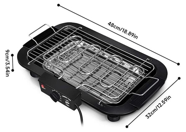 Griglia elettrica da tavolo, per uso interno ed esterno - 1800W, 220V - Controllo della temperatura a 6 livelli, fino a 350°C - Contenitore per il grasso rimovibile - Spina di tipo europeo - Colore: nero