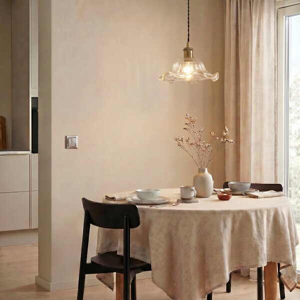 Lampada a sospensione Lindby, Ludowika, dimmerabile, Trasparente, Sala da pranzo, Vetro, Antico