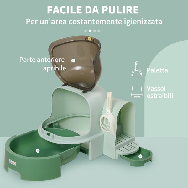 PawHut Lettiera per Gatti Chiusa con Coperchio Apribile e Vassoio Estraibile, 52x60x42cm, Verde|Aosom