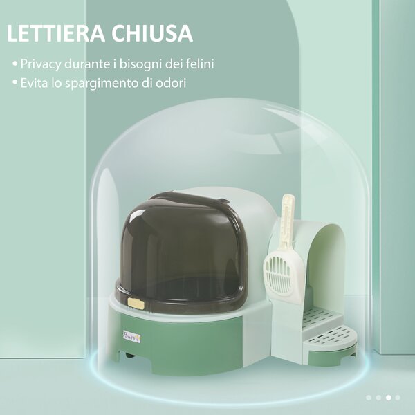 PawHut Lettiera per Gatti Chiusa con Coperchio Apribile e Vassoio Estraibile, 52x60x42cm, Verde|Aosom