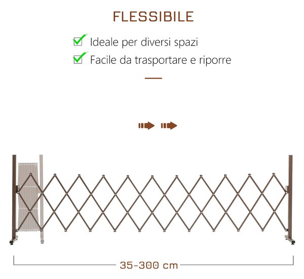Outsunny Recinzione per cancello a forbice barriera a forbice estensibile 35-300 cm giardino alluminio marrone H103,5 cm