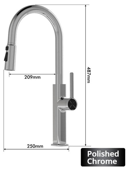 Miscelatore per lavello da cucina – Miscelatore estraibile – Girevole a 360° – Montaggio a foro singolo – Miscelatore per acqua calda e fredda – Corpo in ottone – Finitura cromata lucida
