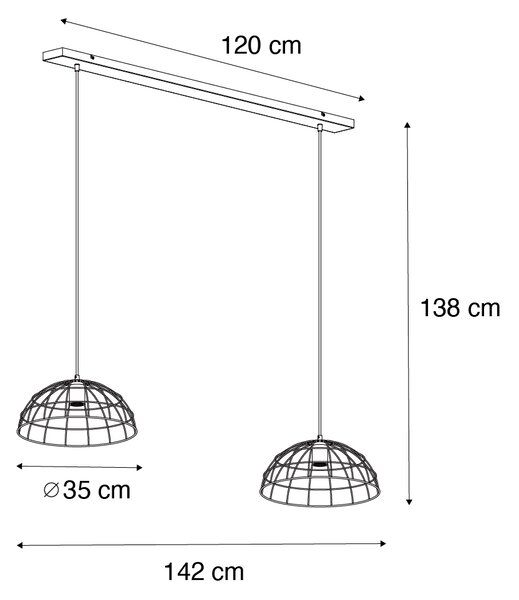 Lampada a sospensione industriale nera a 2 luci - Hanze