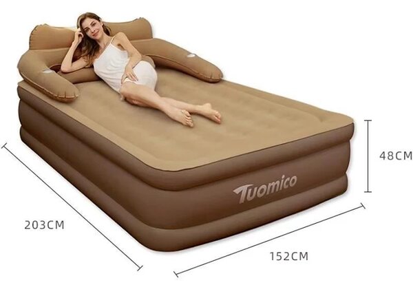 Materasso gonfiabile - Letto ad aria per 1-2 persone - 152×203×48 cm - Pompa integrata - Autogonfiabile - Materiale EVA - Per il campeggio e la casa