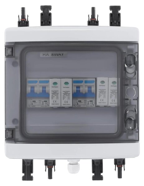 Scatola di combinazione fotovoltaica - Distributore a 2 stringhe - 25 A 1000 V CC - IP65 - Protezione da sovratensioni e fulmini - Per impianti off-grid/camper/abitazioni - Bianco