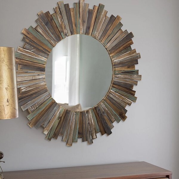 Specchio da parete Sunburst Ø90 cm Cornice in legno shabby colorata rustica