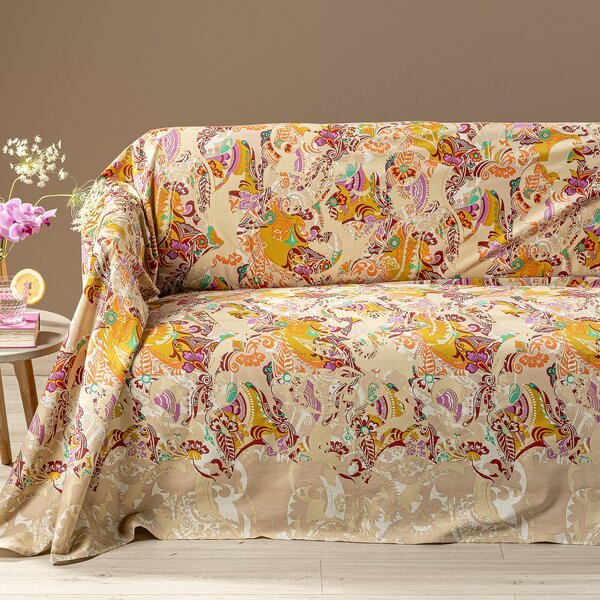 Telo Arredo Copridivano Grandecor SINGOLO Laos ORO Cotone Caleffi