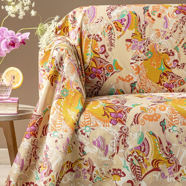 Telo Arredo Copridivano Grandecor SINGOLO Laos ORO Cotone Caleffi