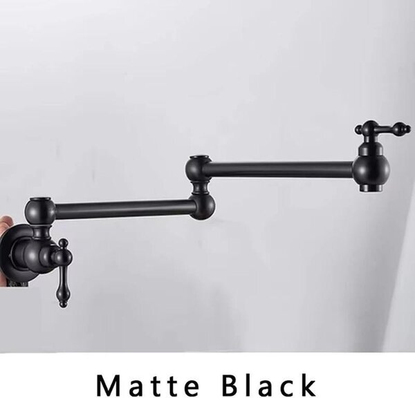 Miscelatore da cucina - Rubinetto per acqua fredda da montare a parete - Miscelatore per lavello - Bocchetta girevole a 360° e orientabile - Ottone spazzolato - Nero