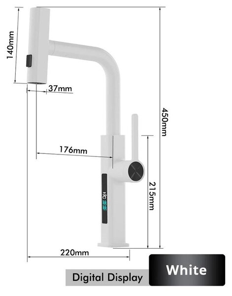 Miscelatore per lavello da cucina – Miscelatore estraibile – Montaggio monoblocco – Miscelatore termostatico per acqua fredda/calda – Miscelatore monocomando – Getto a pioggia e getto aerato – Bianco