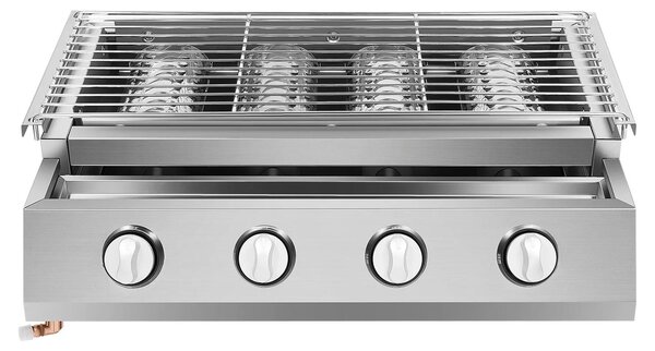 Barbecue a gas con 4 bruciatori, in acciaio inossidabile, con altezza regolabile, per uso esterno