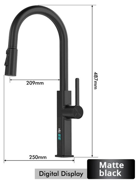 Miscelatore per lavello da cucina – Miscelatore estraibile – Girevole a 360° – Miscelatore monocomando per acqua calda e fredda – Montaggio a foro singolo – Ottone – Nero opaco