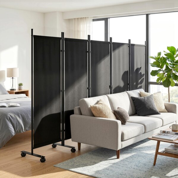 Outsunny Divisorio Decorativo da Interno a 5 Pannelli in Acciaio, con 12 Ruote e Clip di Connessione, Nero | Aosom Italy