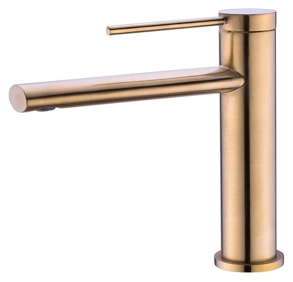 Rubinetteria per bagno - Miscelatore per lavabo - Montaggio monoblocco - Miscelatore monocomando - Acqua calda e fredda - Design moderno e rotondo - Finitura oro spazzolato